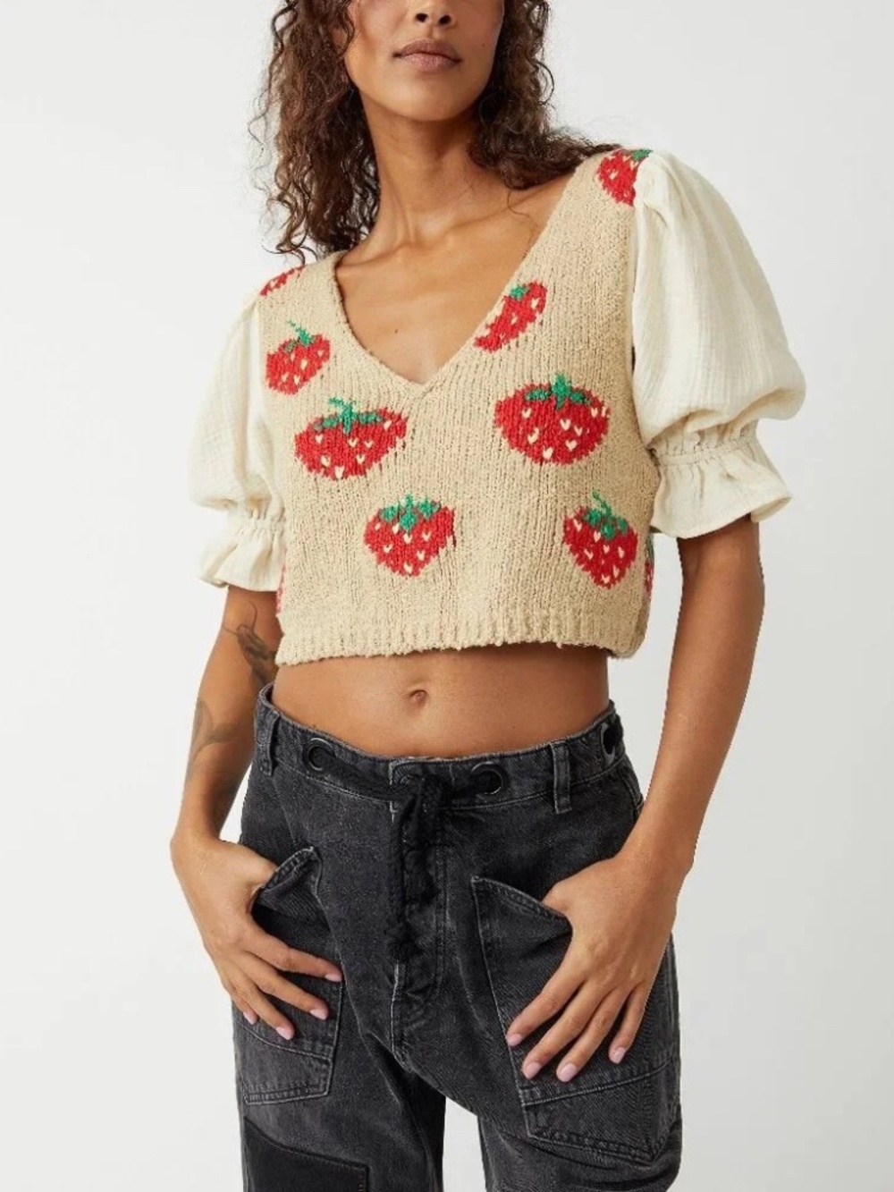 NWT Free People Strawberry Jam Mixed-Media Crop Top Size S - Picture 12 of 13